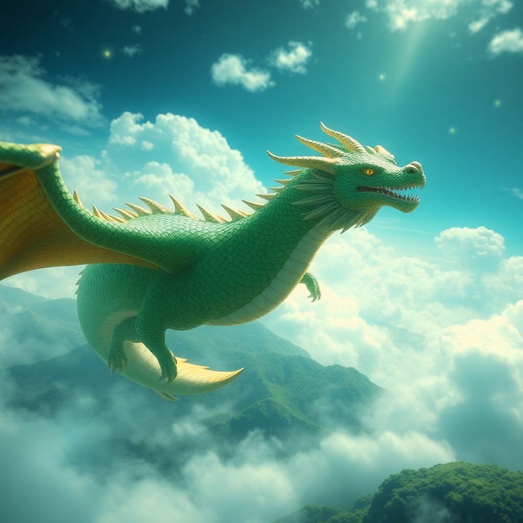 AI generated art for prompt: A captivating digital artwork captures the viewer's imagination with a dragon soaring through an enc