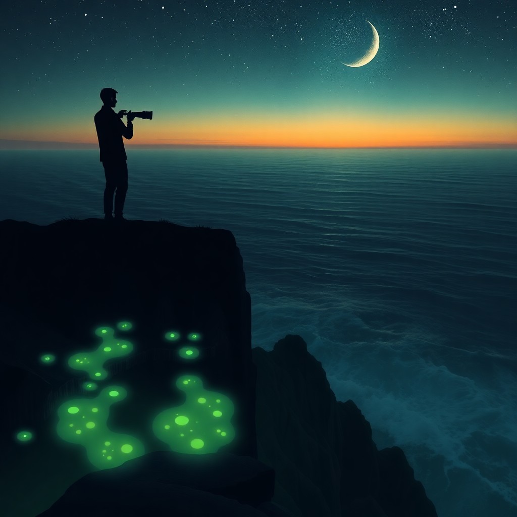 AI generated art for prompt: A tranquil yet mysterious scene reminiscent of nocturnal American art, depicting an isolated figure 