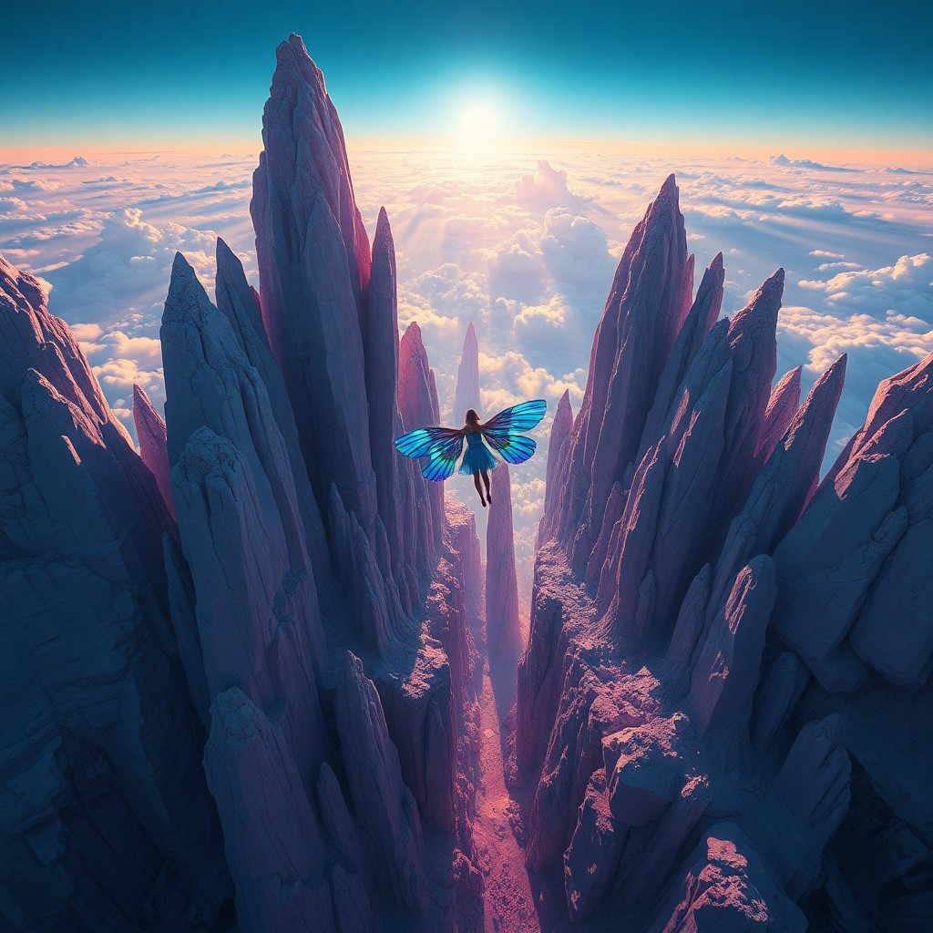 AI generated art for prompt: In this mesmerizing dreamscape, an aerial perspective reveals a surreal landscape where physical law