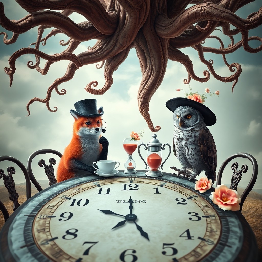 AI generated art for prompt: A surreal digital art composition inspired by melting timepieces, depicting an enchanting tea party 