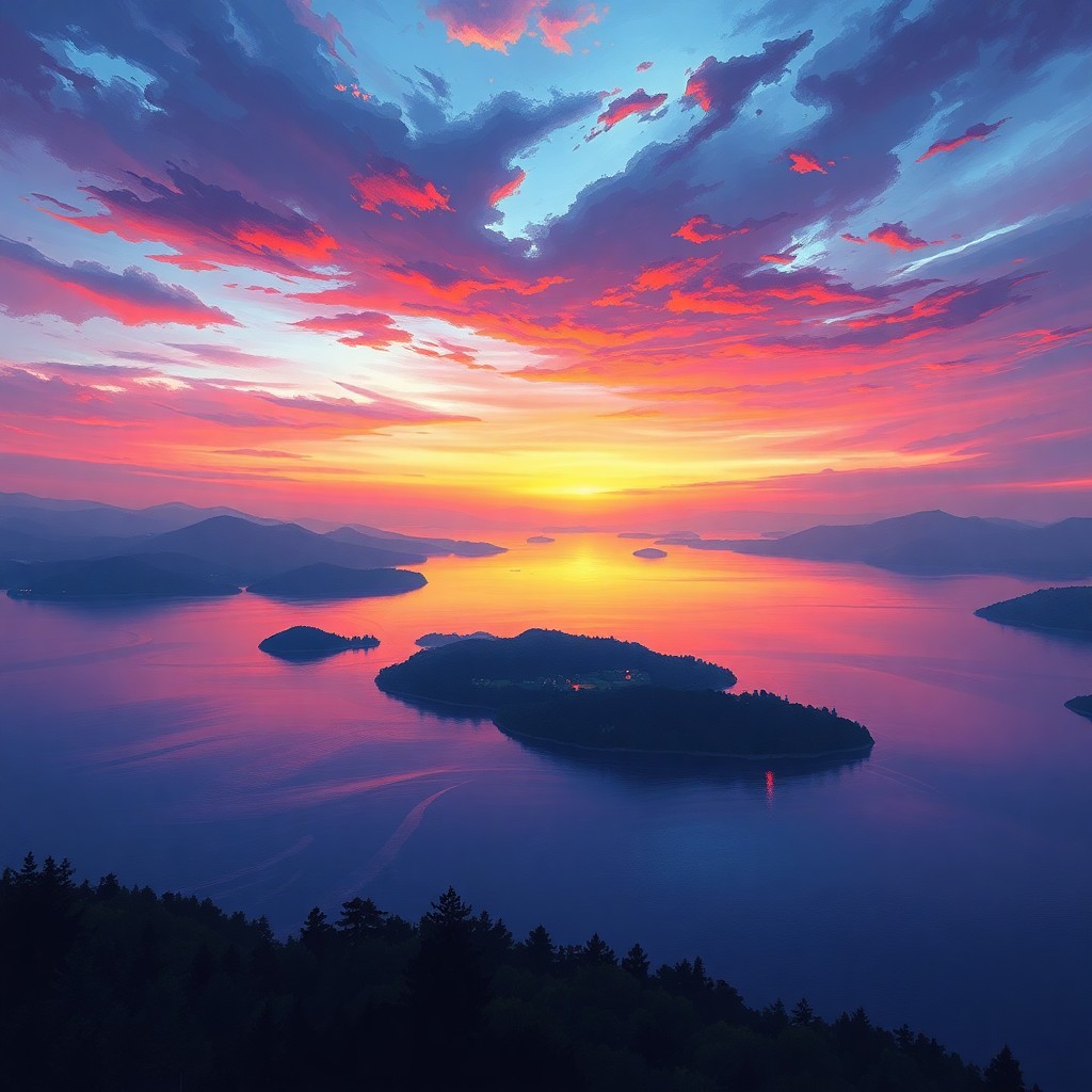 AI generated art for prompt: In the manner of lush landscapes imbued with impressionistic technique, envision an ethereal lake sc