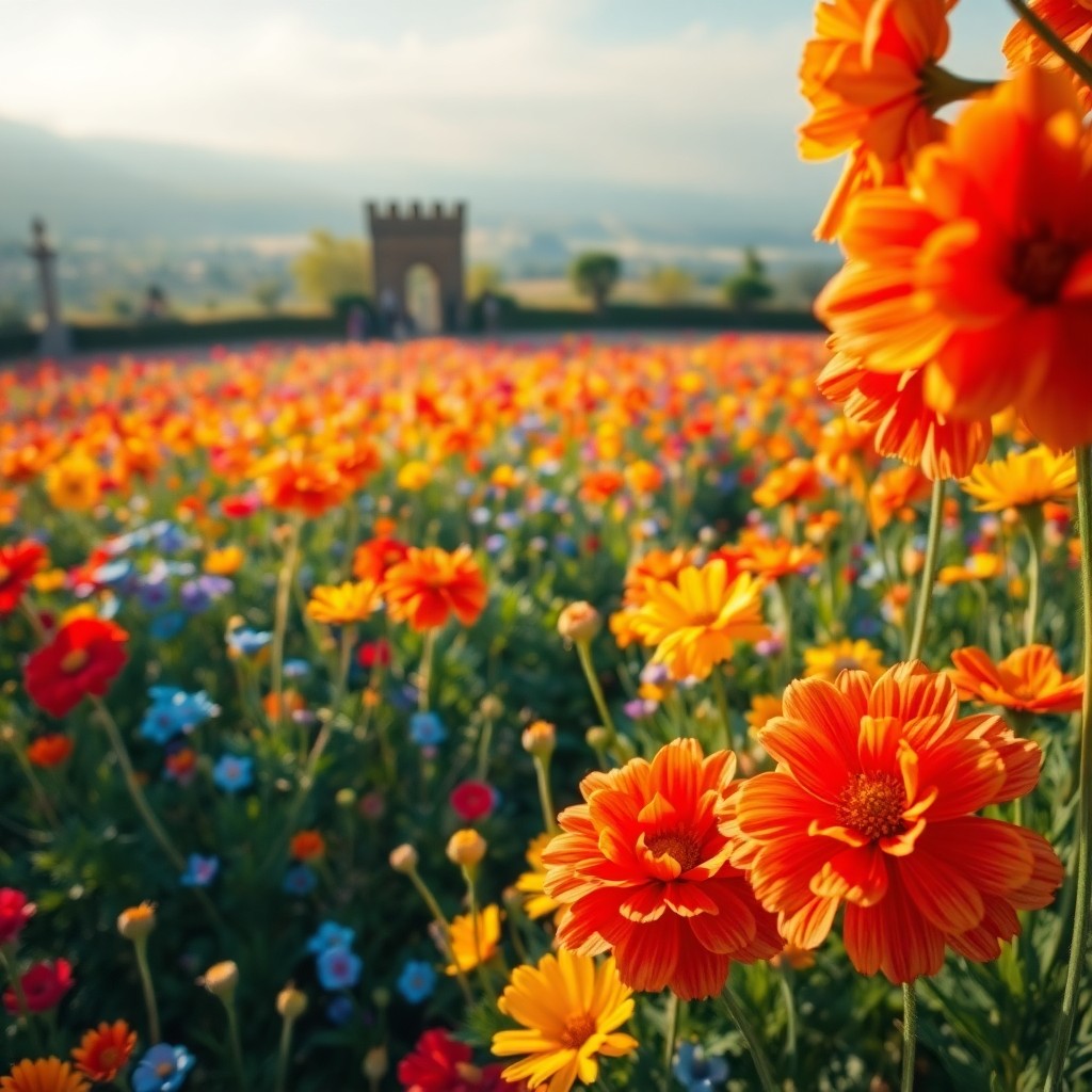 AI generated art for prompt: A bird's eye view captures an expansive garden in full bloom, reminiscent of Impressionist technique