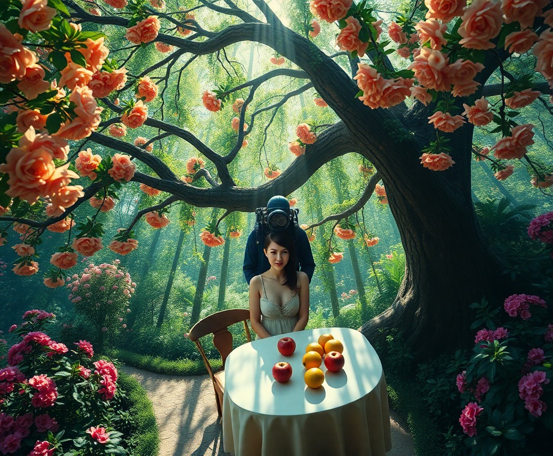 AI generated art for prompt: A surreal digital art piece showcases an enchanting garden in full bloom with vivid colors and intri