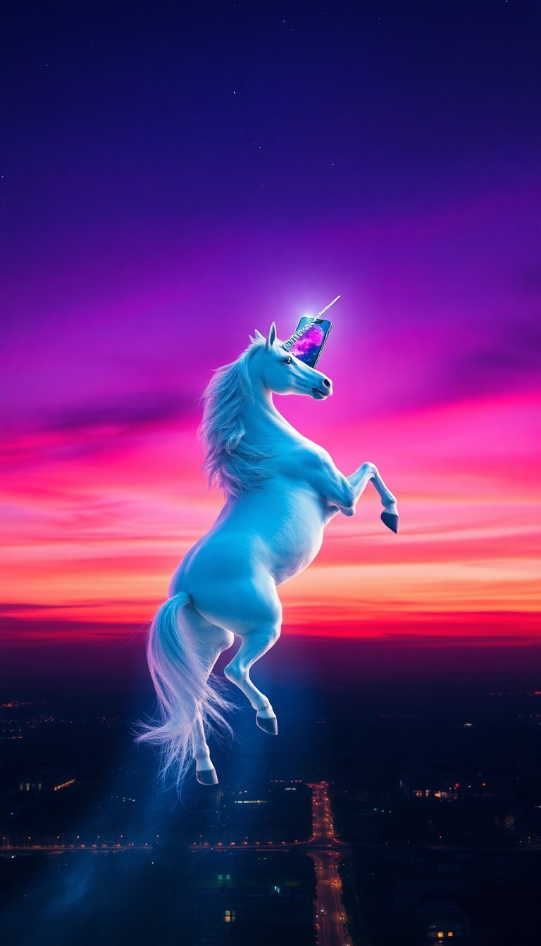 AI generated art for prompt: A surreal digital art composition captures a fantastical scene where a regal unicorn traverses a viv