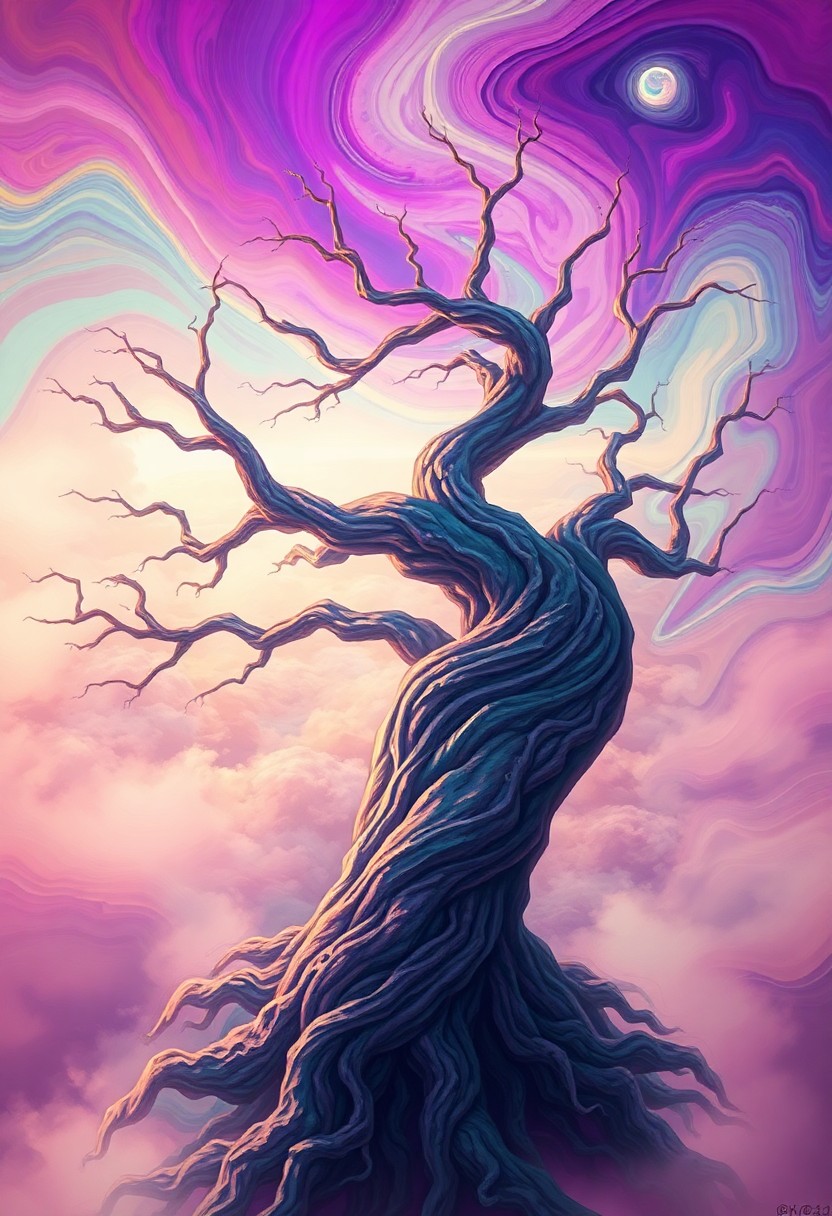 AI generated art for prompt: A dreamlike digital piece illustrates an anthropomorphic tree with limbs resembling branches stretch