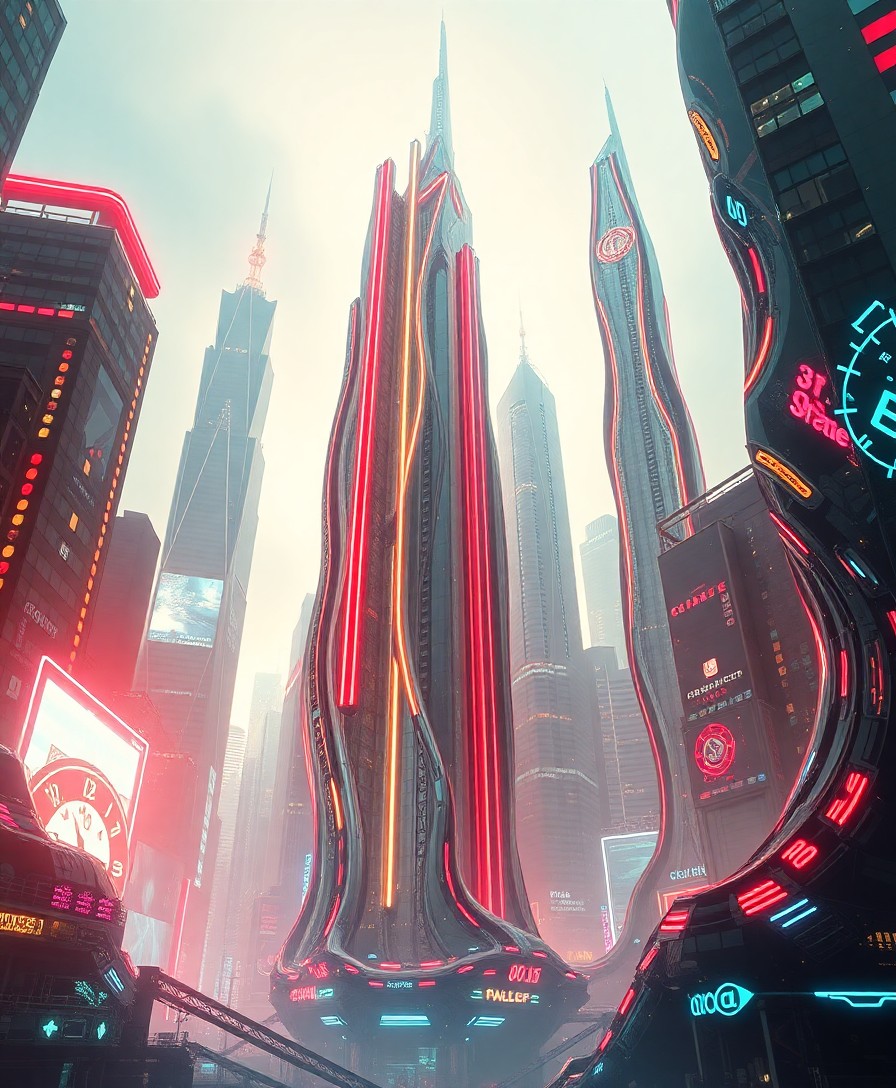 AI generated art for prompt: A surreal digital art composition depicting a futuristic cityscape where towering skyscrapers are di