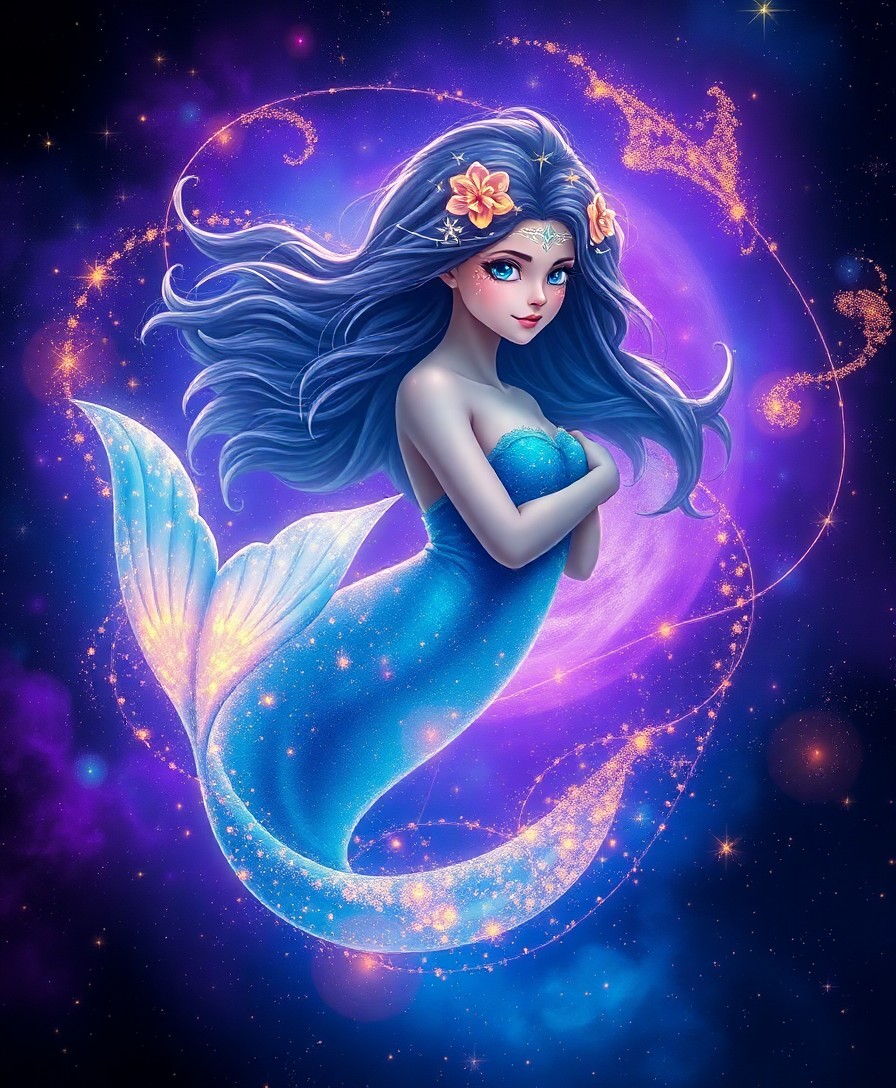 AI generated art for prompt: A mesmerizing digital art portrait showcases an otherworldly mermaid gracefully navigating through a