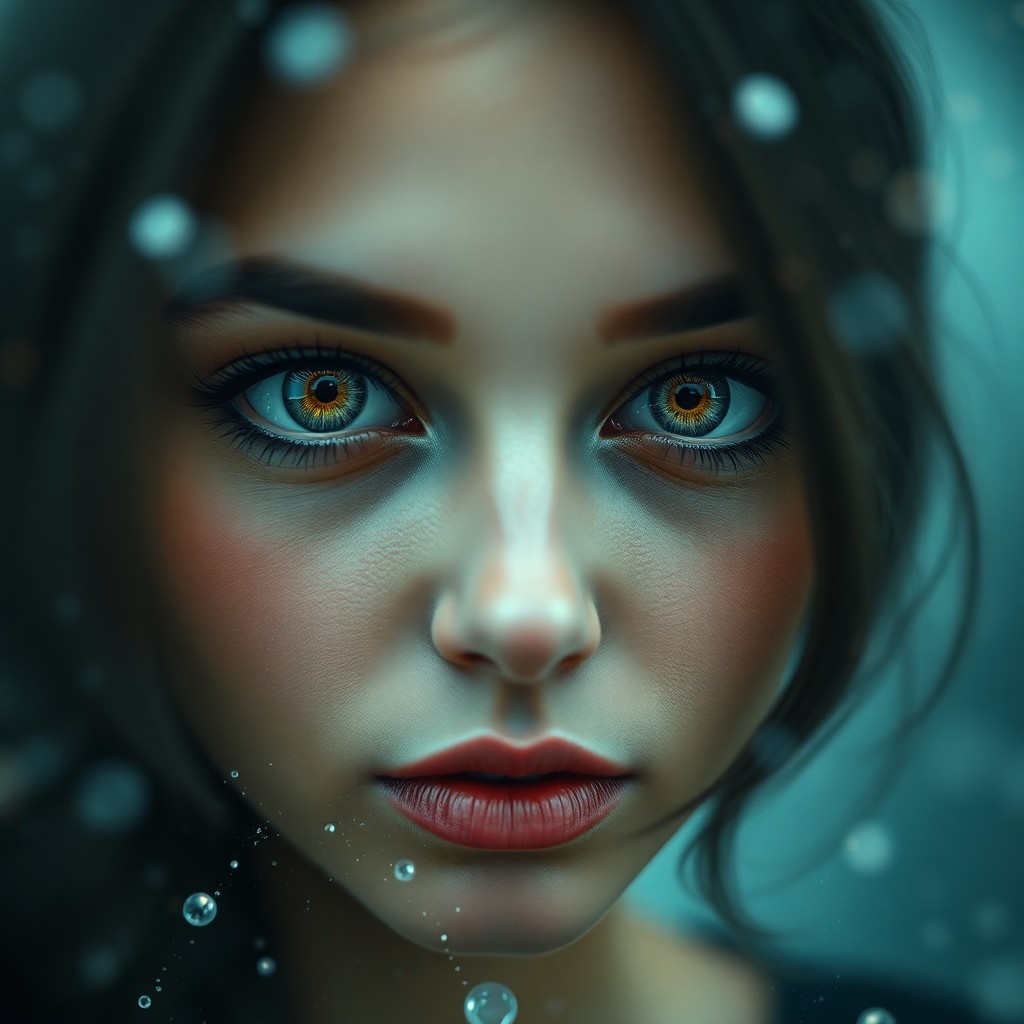 AI generated art for prompt: A mesmerizing portrait captures an enigmatic woman who effortlessly merges with her environment, rem