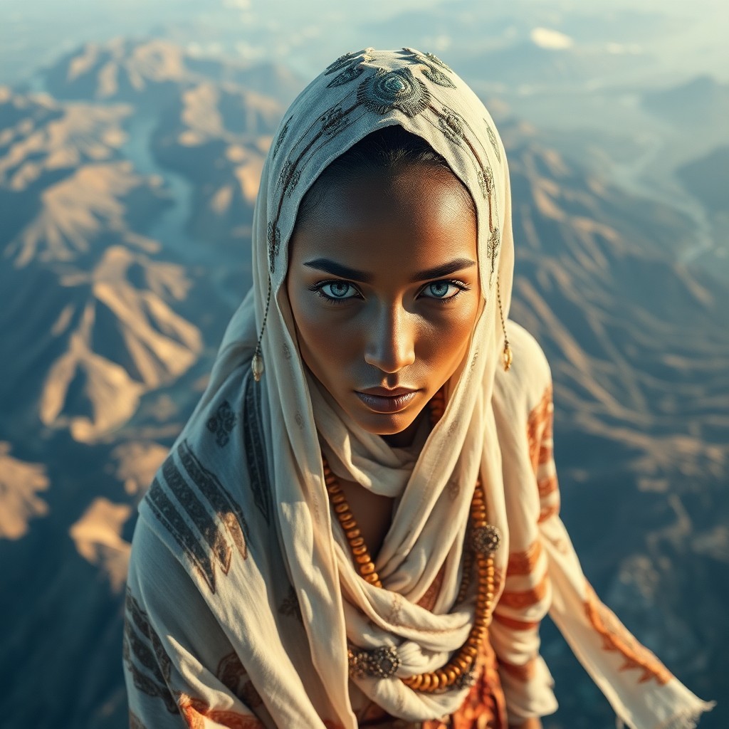 AI generated art for prompt: A mesmerizing portrait immerses the viewer in a surrealistic landscape, portraying an enigmatic indi