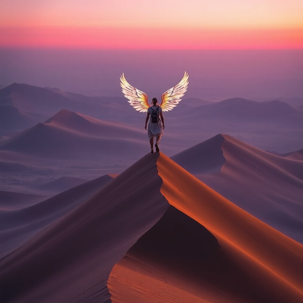 AI generated art for prompt: A surreal digital art piece captures an otherworldly desert landscape bathed in twilight hues. Tower
