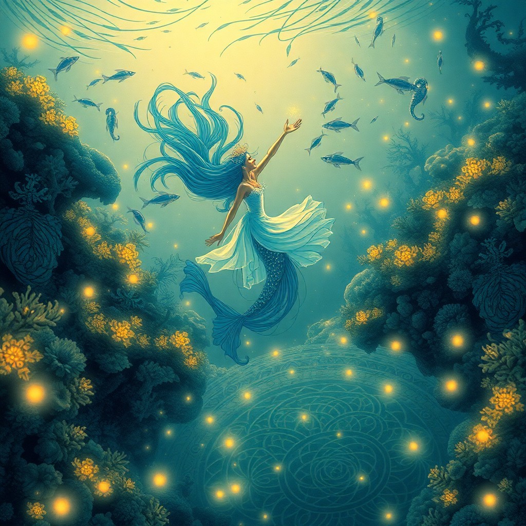AI generated art for prompt: Envision an awe-inspiring illustration reminiscent of James Jean's intricate ink work, showcasing a 