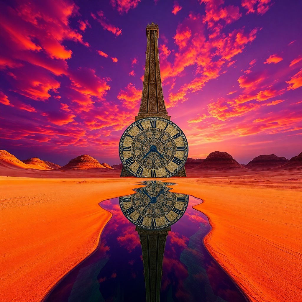 AI generated art for prompt: Craft an image in a surrealistic style, portraying a colossal tower viewed from an unexpected angle 