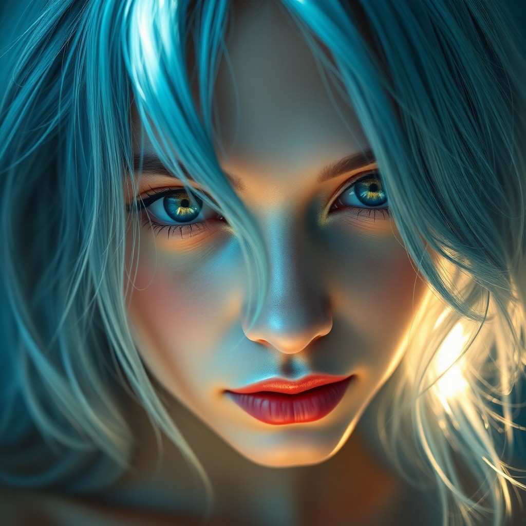 AI generated art for prompt: A mesmerizing portrait in the digital hyperrealism style captures a young woman with captivating sil