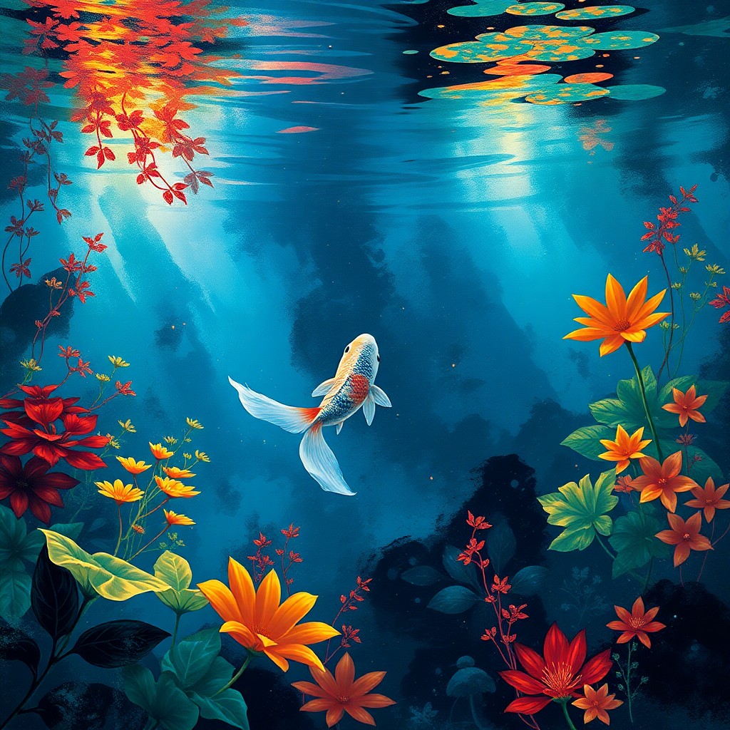 AI generated art for prompt: Create an image of an underwater paradise radiating serene calmness, featuring vibrant aquatic plant