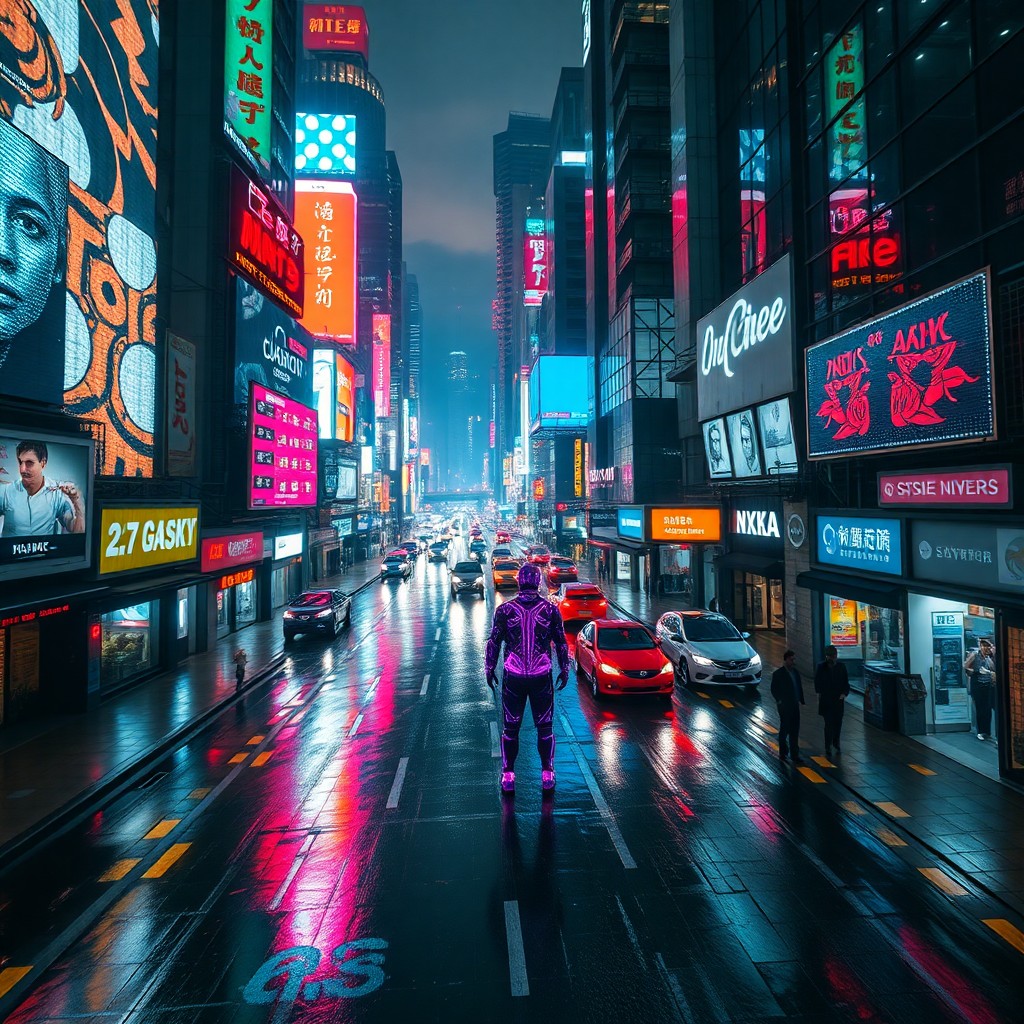 AI generated art for prompt: A futuristic cyberpunk cityscape at night comes to life in a photorealistic style that captures the 