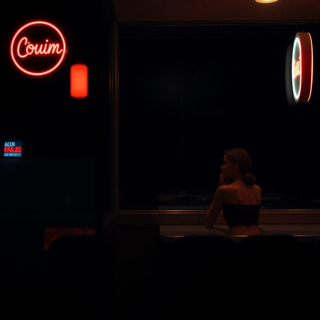 AI generated art for prompt: Craft an image reminiscent of Edward Hopper's realism, depicting a solitary diner under the cover of