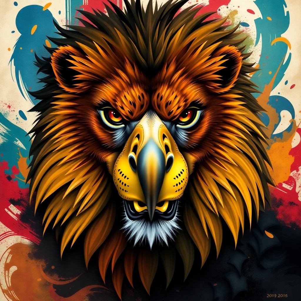 AI generated art for prompt: A striking portrait showcasing an innovative blend of a mighty eagle and a proud lion, symbolizing r