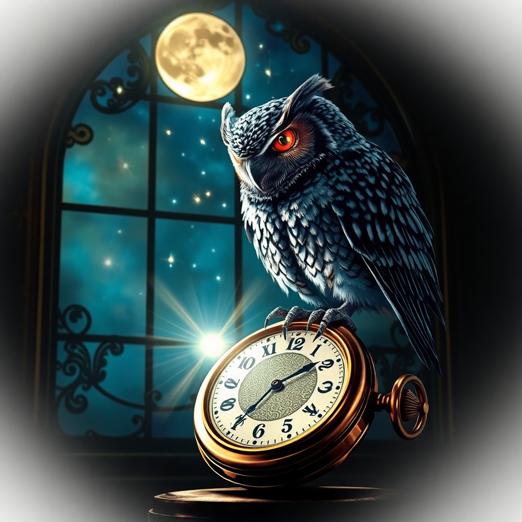 AI generated art for prompt: A captivating digital artwork portrays an astute wise owl resting atop an antique timepiece, contemp