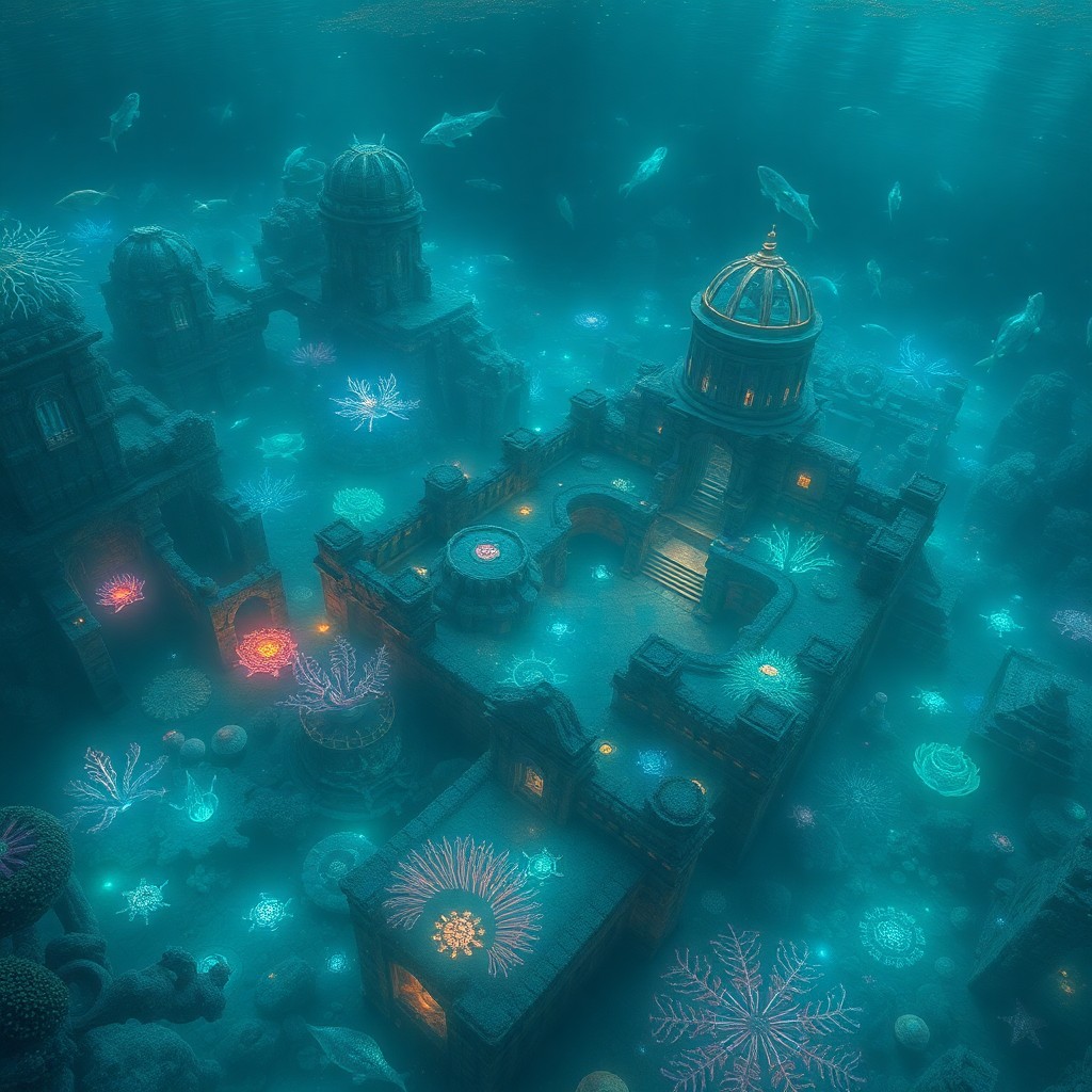 AI generated art for prompt: A mesmerizing digital artwork showcases an enchanting underwater realm where bioluminescent aquatic 