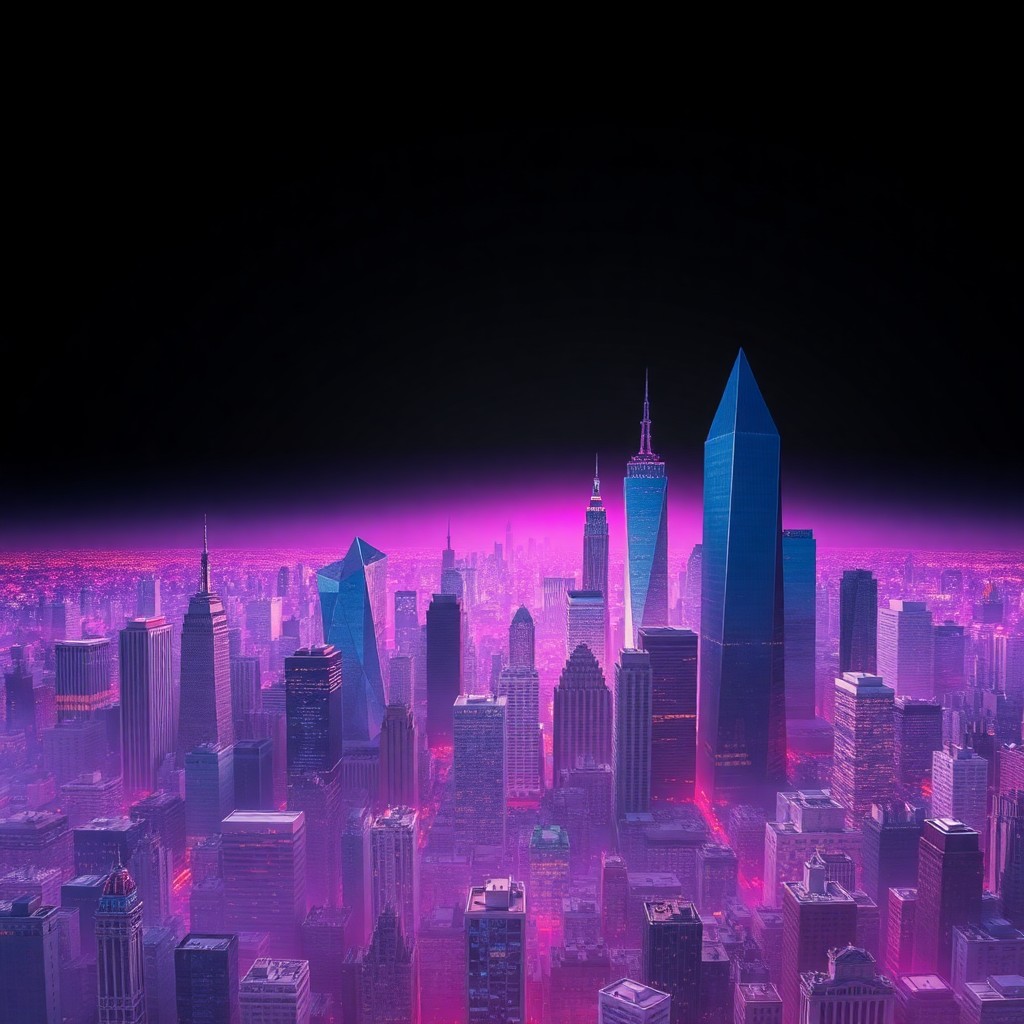 AI generated art for prompt: A surreal digital art piece depicting a city skyline where skyscrapers morph into abstract geometric