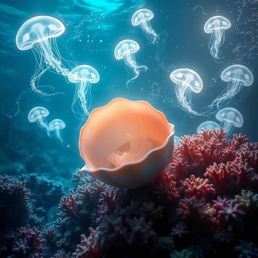 AI generated art for prompt: A digital art masterpiece portrays an enchanting underwater realm from the vantage point of a petite