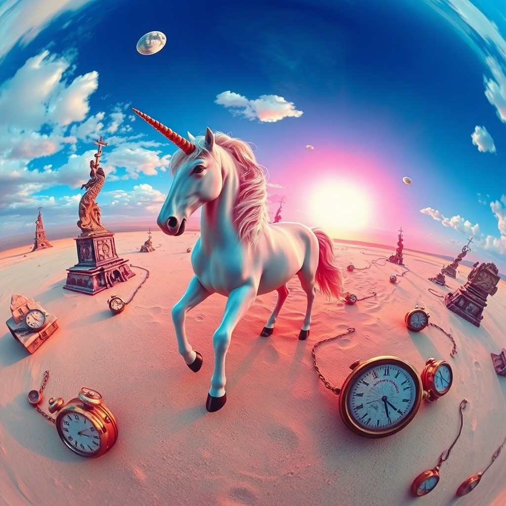 AI generated art for prompt: Craft an image reflecting Dali-esque surrealism, depicting a fantastical dream setting where a regal