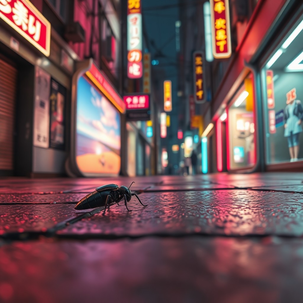 AI generated art for prompt: A futuristic urban alleyway comes alive with vibrant neon lights set against the wet pavement; from 