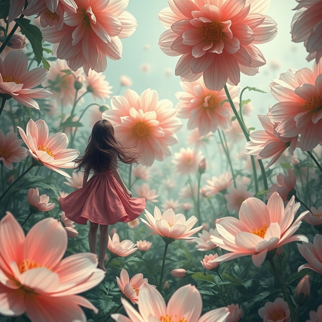 AI generated art for prompt: A captivating digital artwork showcases an idyllic garden teeming with oversized, vivid blossoms in 