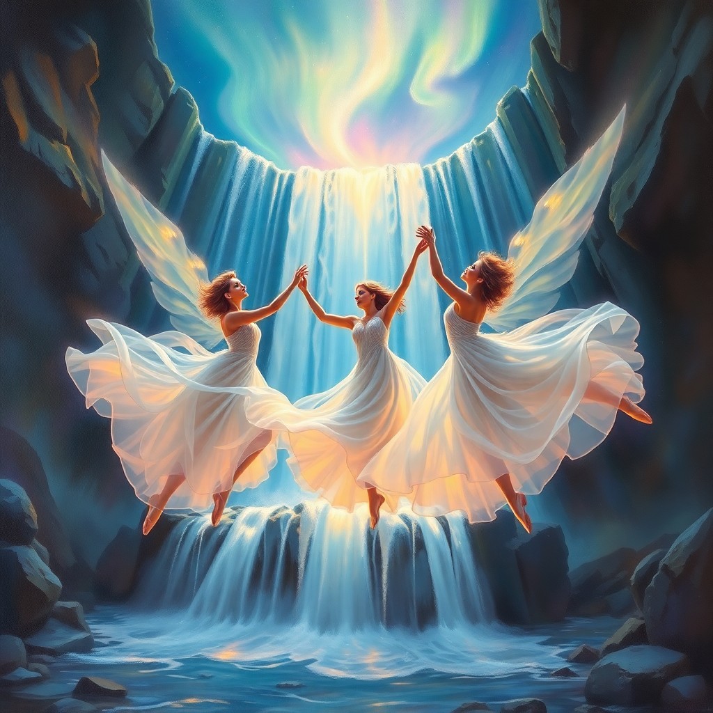 AI generated art for prompt: A mesmerizing oil painting portraying an enchanting celestial ballet in the Romanticism style, with 