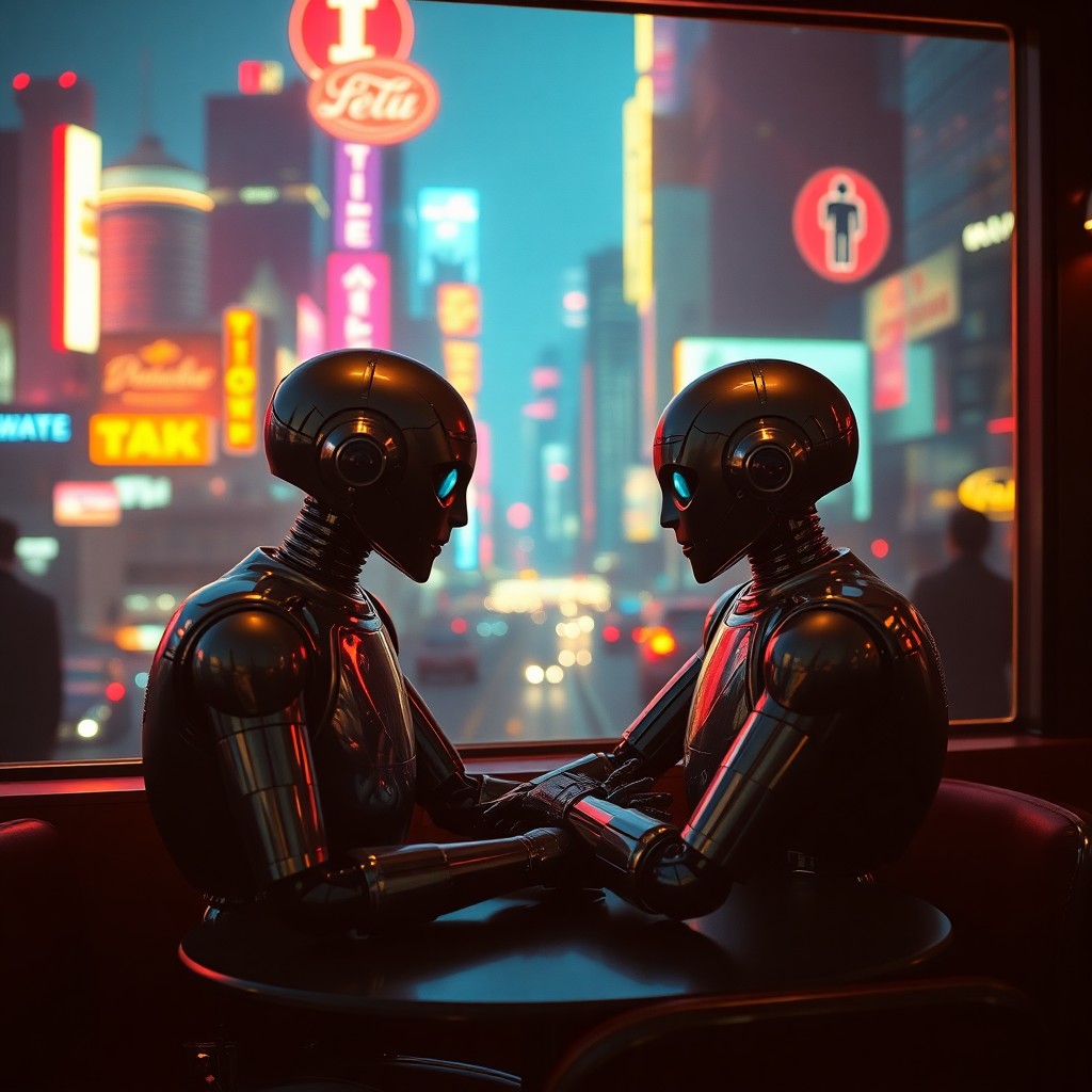 AI generated art for prompt: A futuristic cityscape bathed in neon light is captured through the lens of an antiquated camera, ev