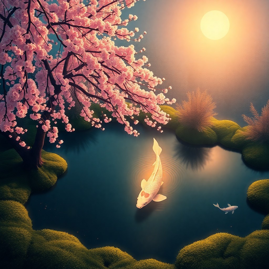 AI generated art for prompt: A mesmerizing digital artwork captures the enchanting essence of a Japanese garden bathed in twiligh