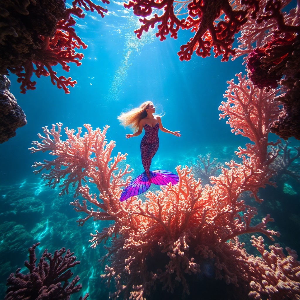 AI generated art for prompt: Imagine an otherworldly underwater realm inspired by surrealistic techniques, where intricate coral 