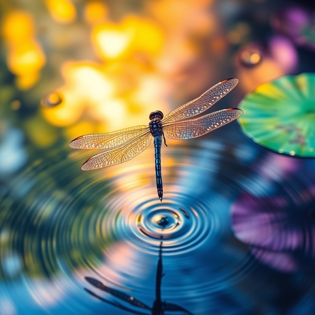 AI generated art for prompt: Visualize an enchanting digital artwork featuring a regal dragonfly with shimmering wings, reminisce