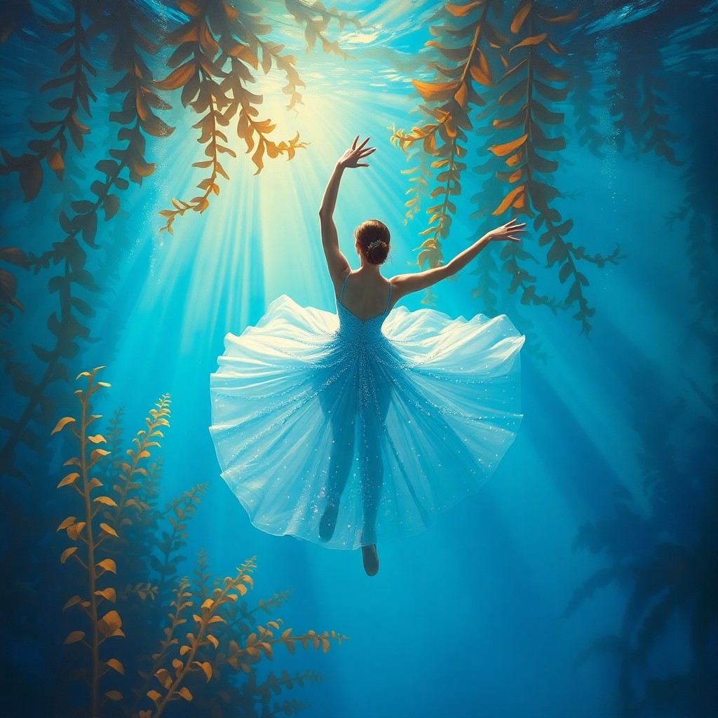 AI generated art for prompt: Dive into an enchanting underwater ballet, painted in a surrealistic style reminiscent of Dali's dre