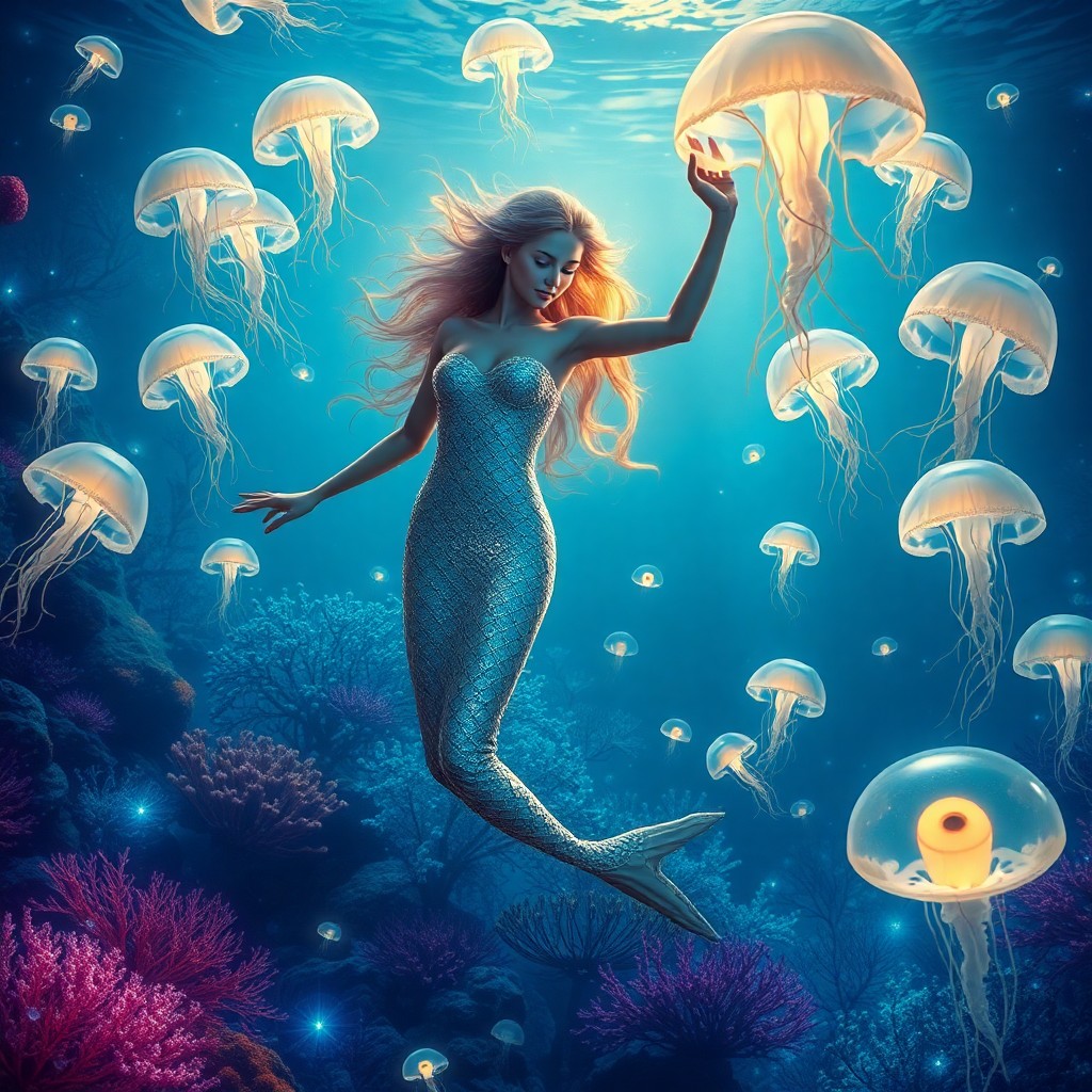 AI generated art for prompt: A mesmerizing underwater dreamscape captures the essence of surrealist artistry as it depicts an enc