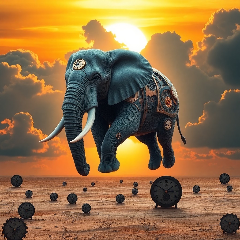 AI generated art for prompt: Craft an imaginative digital artwork reminiscent of surrealistic visions, portraying a serene elepha