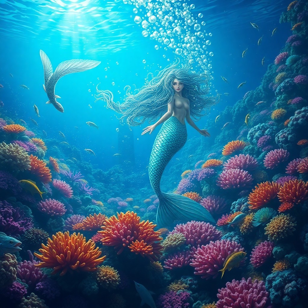 AI generated art for prompt: A captivating digital artwork depicting an enchanting underwater realm with vibrant coral gardens an