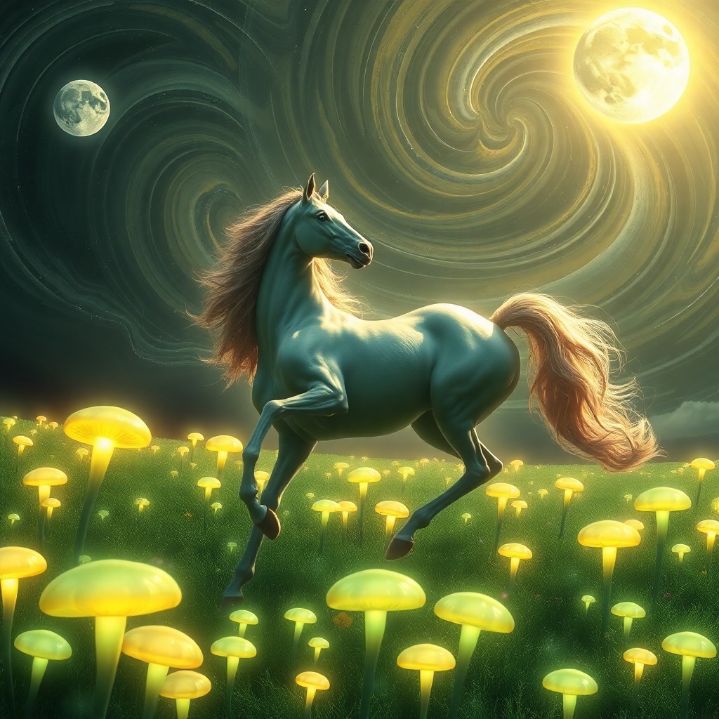 AI generated art for prompt: Envision a mesmerizing digital composition featuring an agile equine creature gracefully performing 