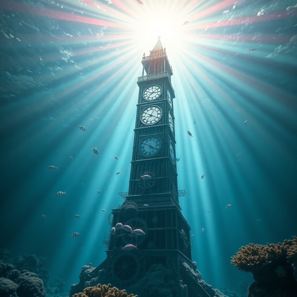 AI generated art for prompt: An enchanting digital artwork depicting a majestic tower from the Victorian era rising from an ocean