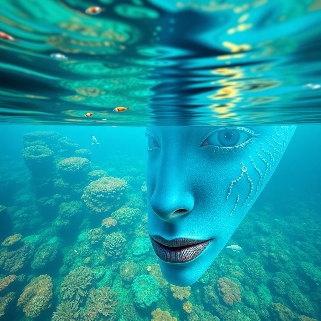 AI generated art for prompt: Envision an enchanting digital artwork showcasing a tranquil underwater landscape, reminiscent of Ja