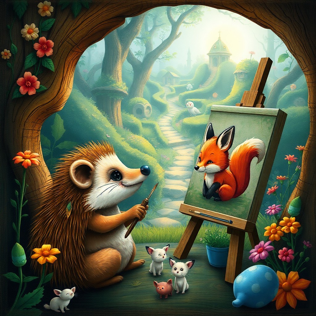 AI generated art for prompt: Imagine an enchanting landscape inspired by the whimsical charm of beloved children's stories and il