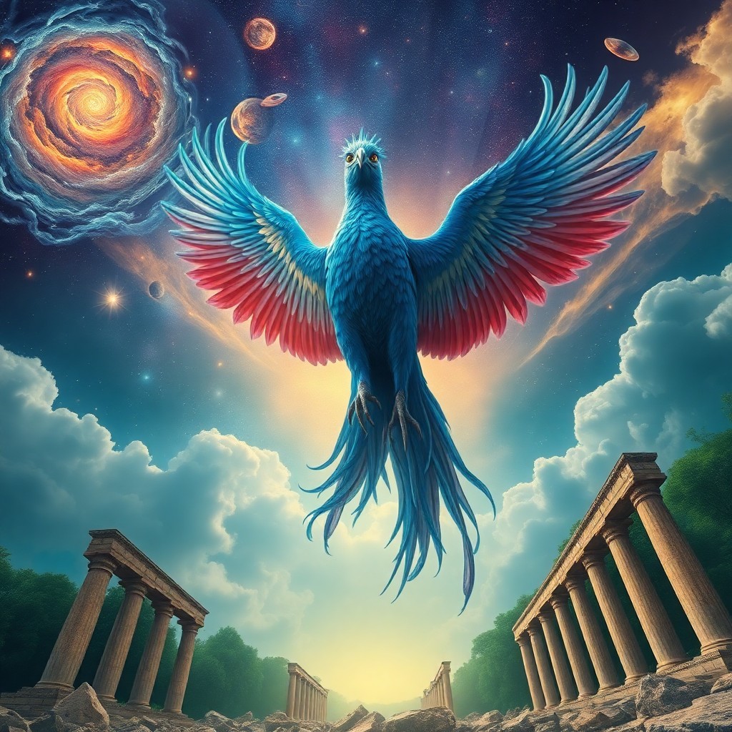 AI generated art for prompt: An awe-inspiring portrait captures a majestic phoenix ascending from the remnants in a surreal fusio