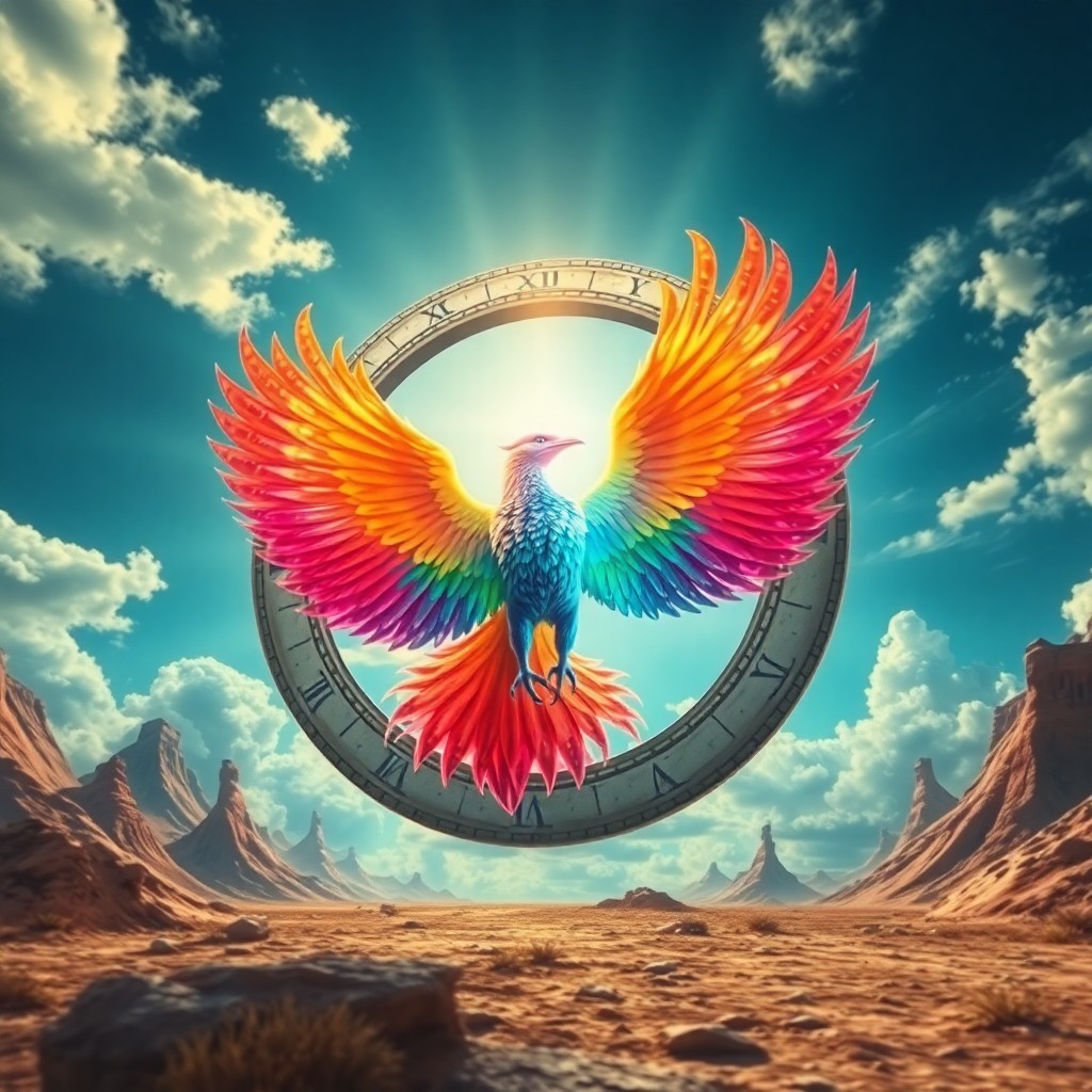 AI generated art for prompt: A captivating digital artwork depicts an awe-inspiring scene as a mythical phoenix emerges from with