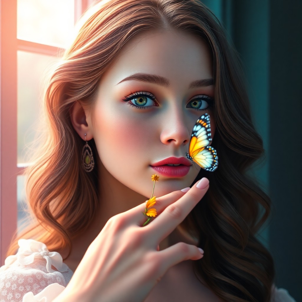 AI generated art for prompt: A digital art portrait capturing the enchanting essence of a young woman from the unique perspective