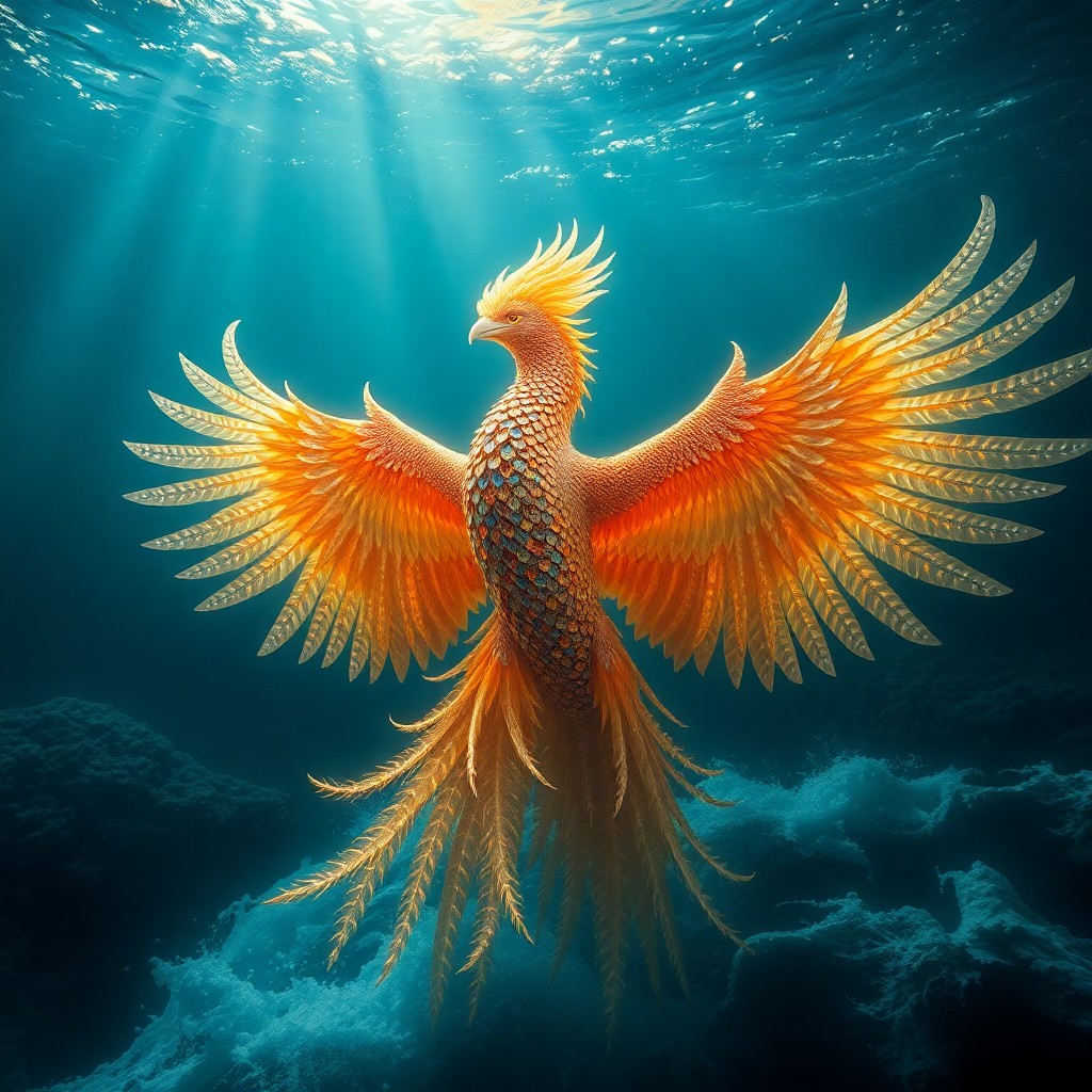 AI generated art for prompt: A breathtaking digital artwork showcases an awe-inspiring phoenix ascending from the depths of a tem