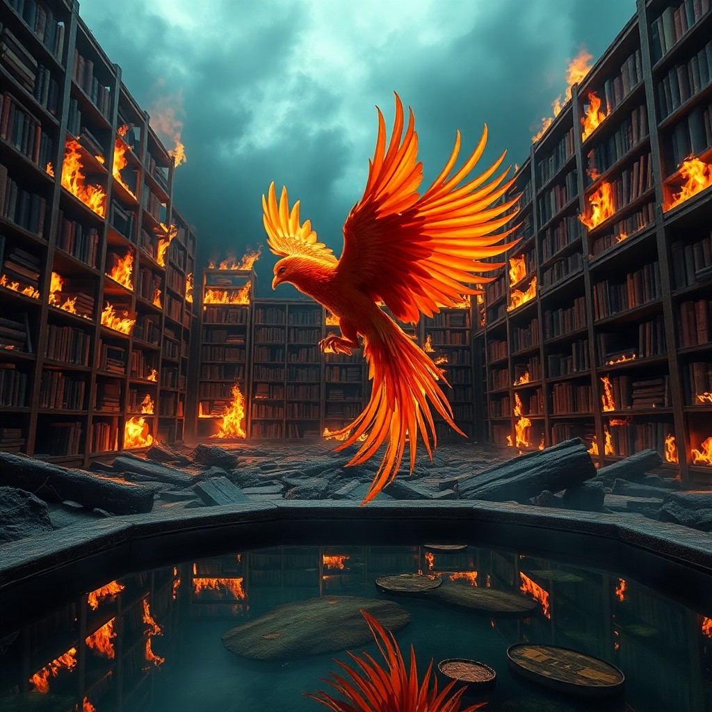 AI generated art for prompt: Craft an image in the surrealistic style depicting a dreamlike scene where a majestic phoenix takes 