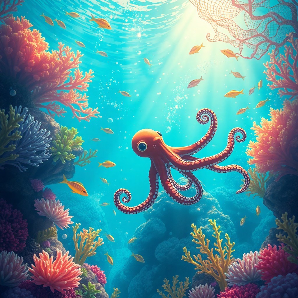 AI generated art for prompt: Envision an underwater scene filled with vibrant colors and fantastical creatures, as seen through t