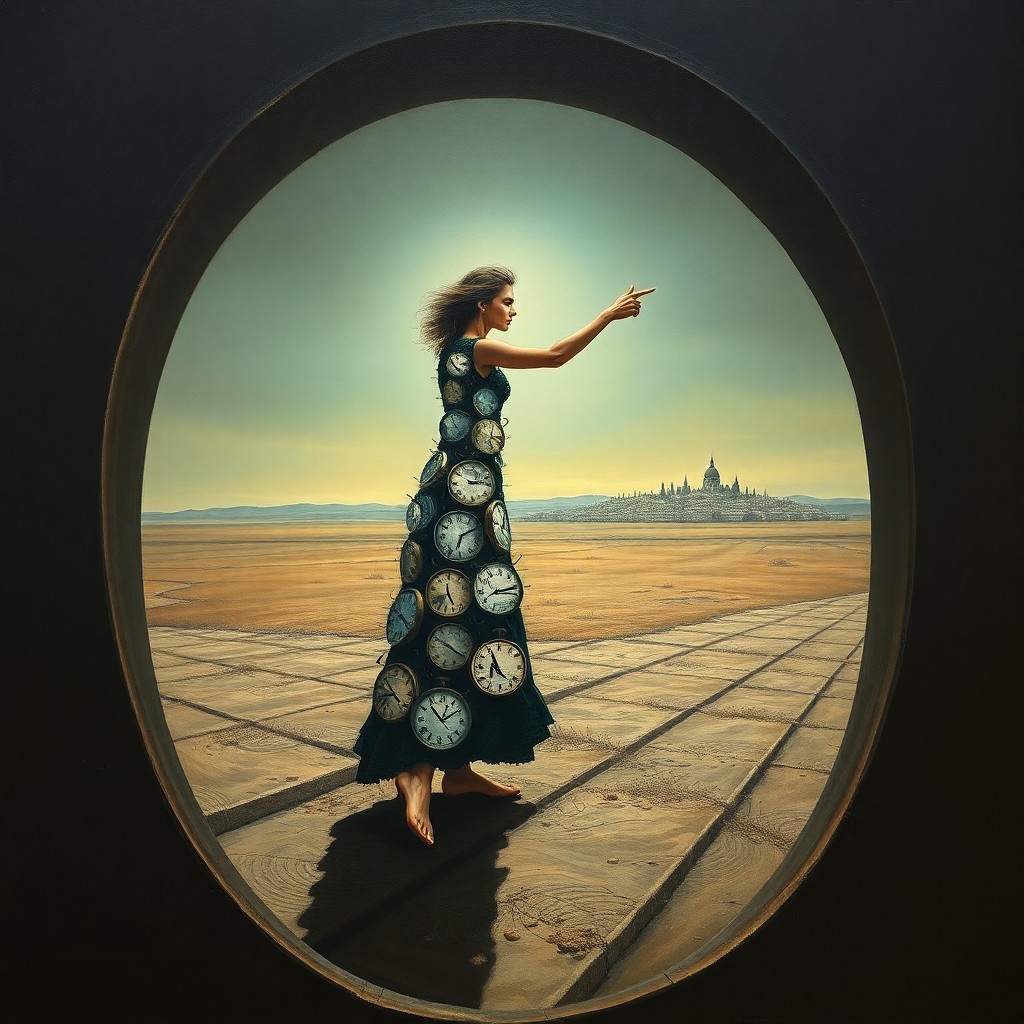 AI generated art for prompt: Visualize an oil painting with surrealist elements, reminiscent of René Magritte's distinctive style