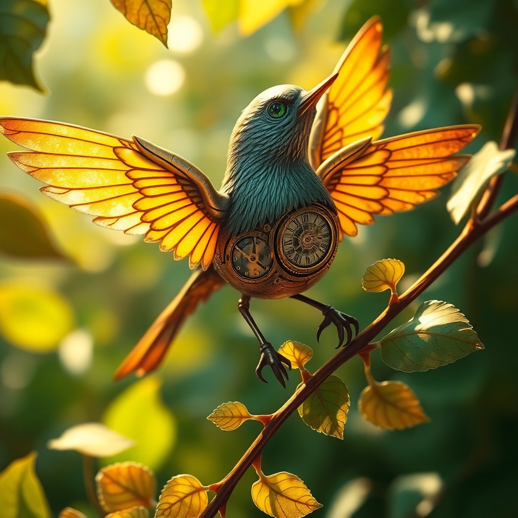 AI generated art for prompt: An enchanting scene fuses Art Nouveau and Steampunk aesthetics, showcasing a delicate mechanical bir