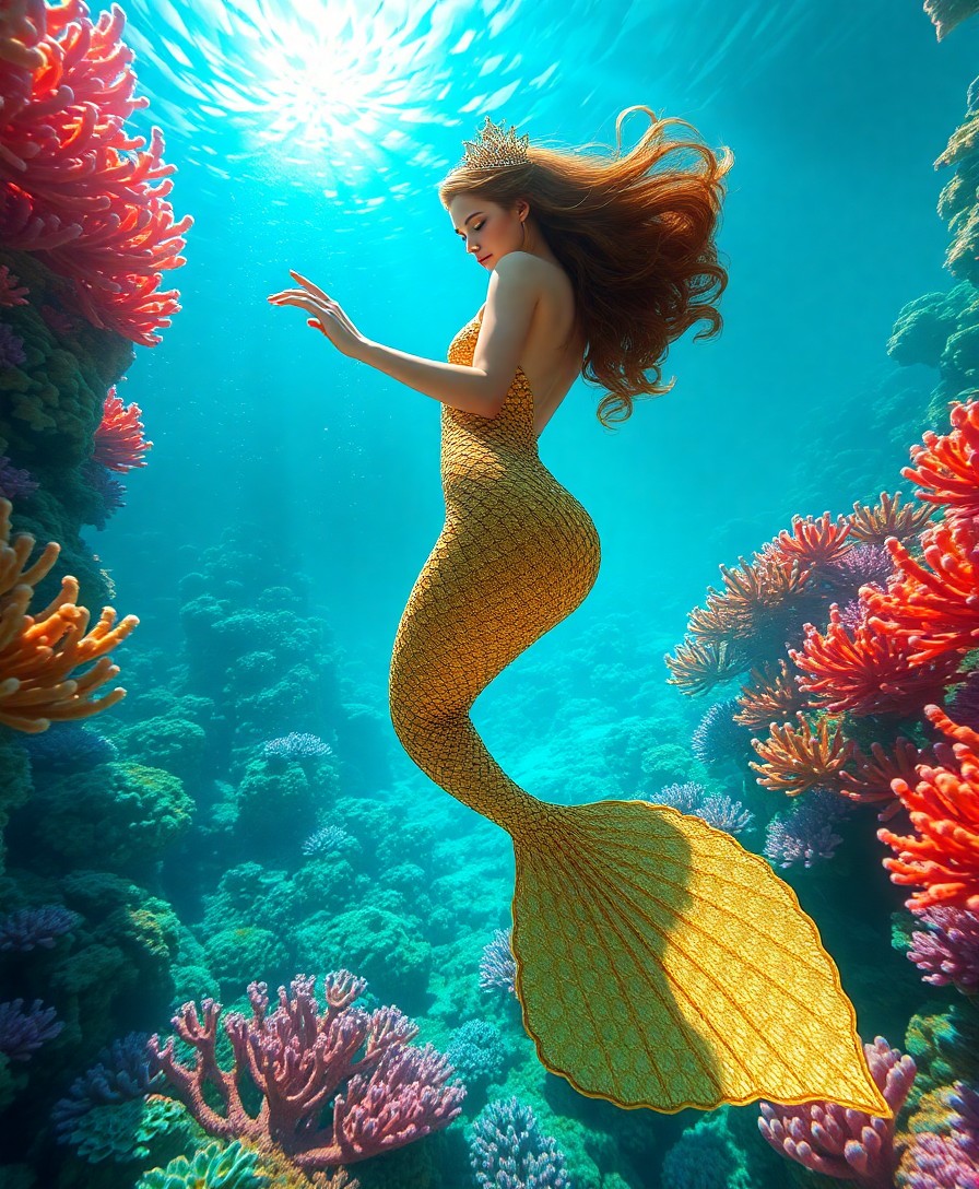 AI generated art for prompt: A mesmerizing digital artwork captures an enchanting underwater scene where a graceful mermaid princ